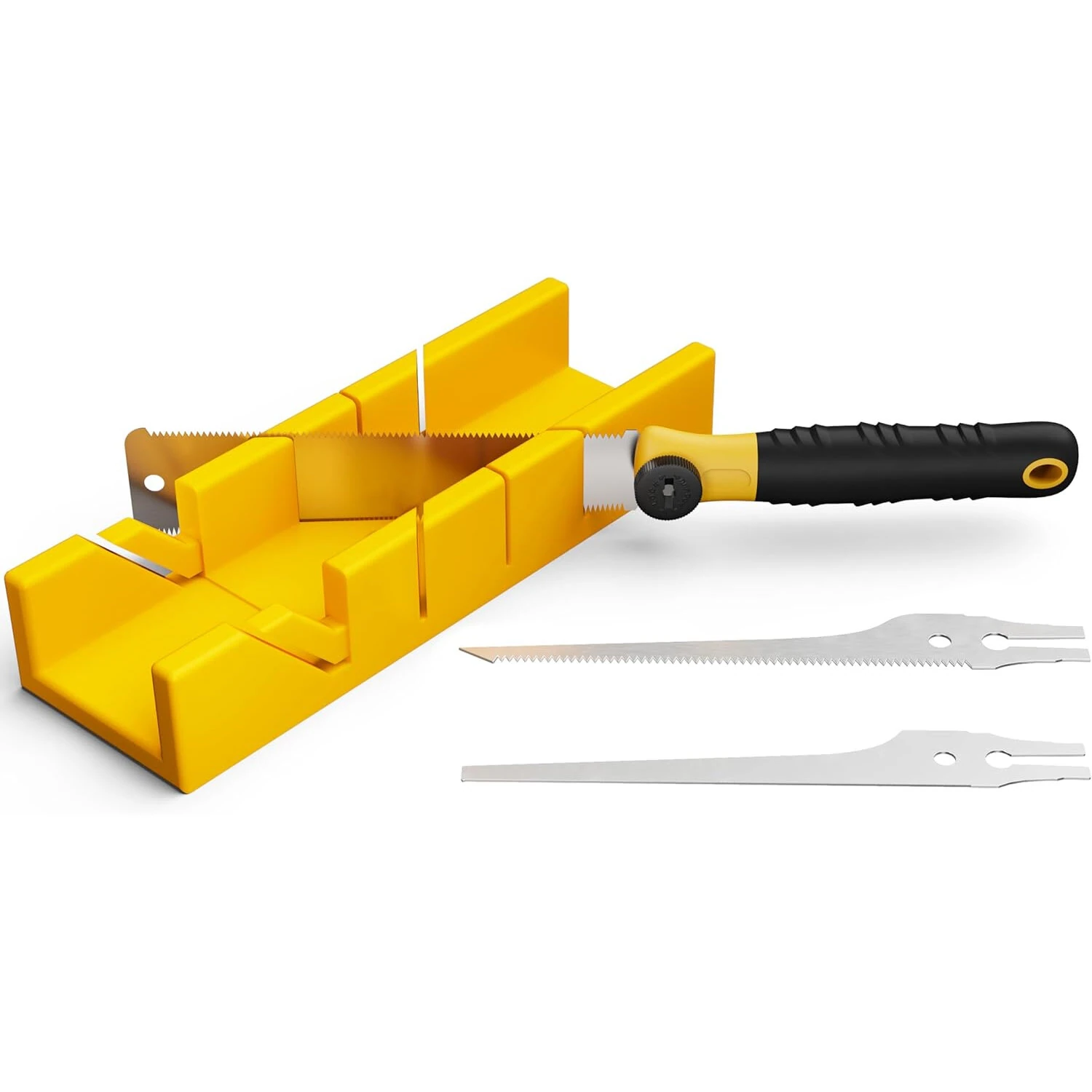 4pcs Hand Saw Set with Miter Box | 3 High Carbon Steel Blades | For Wood, MDF, PVC & Drywall