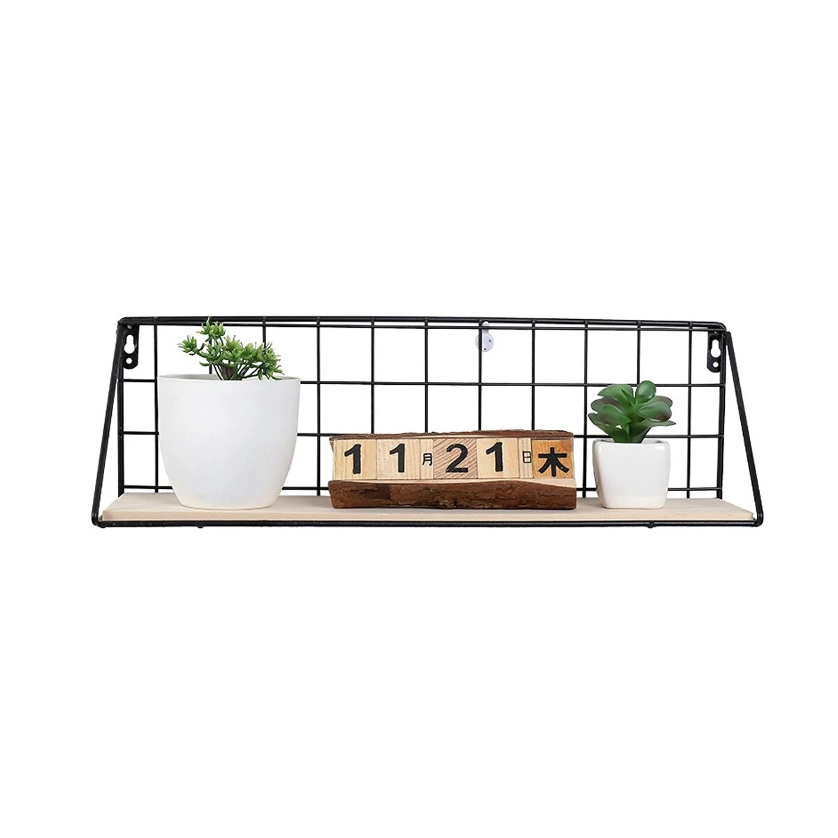 Wooden Iron Wall Shelf - Home Storage Holder & Hanging Storage Box