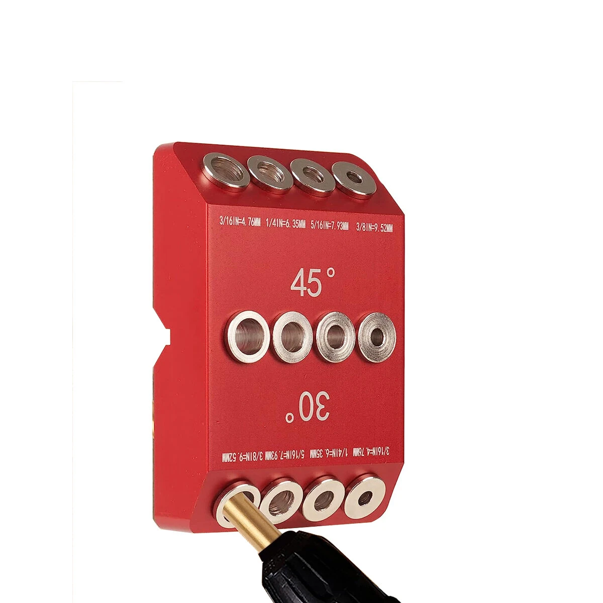 Woodworking Drill Guide Jig - 30 45 90 Degree Angle Tool with 4 Drill Bits