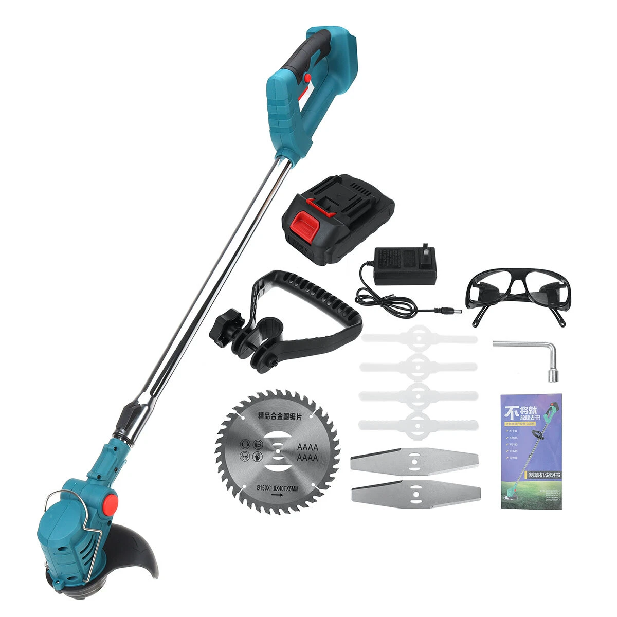 21V Cordless Grass Trimmer - Adjustable Electric Lawn Mower with Battery