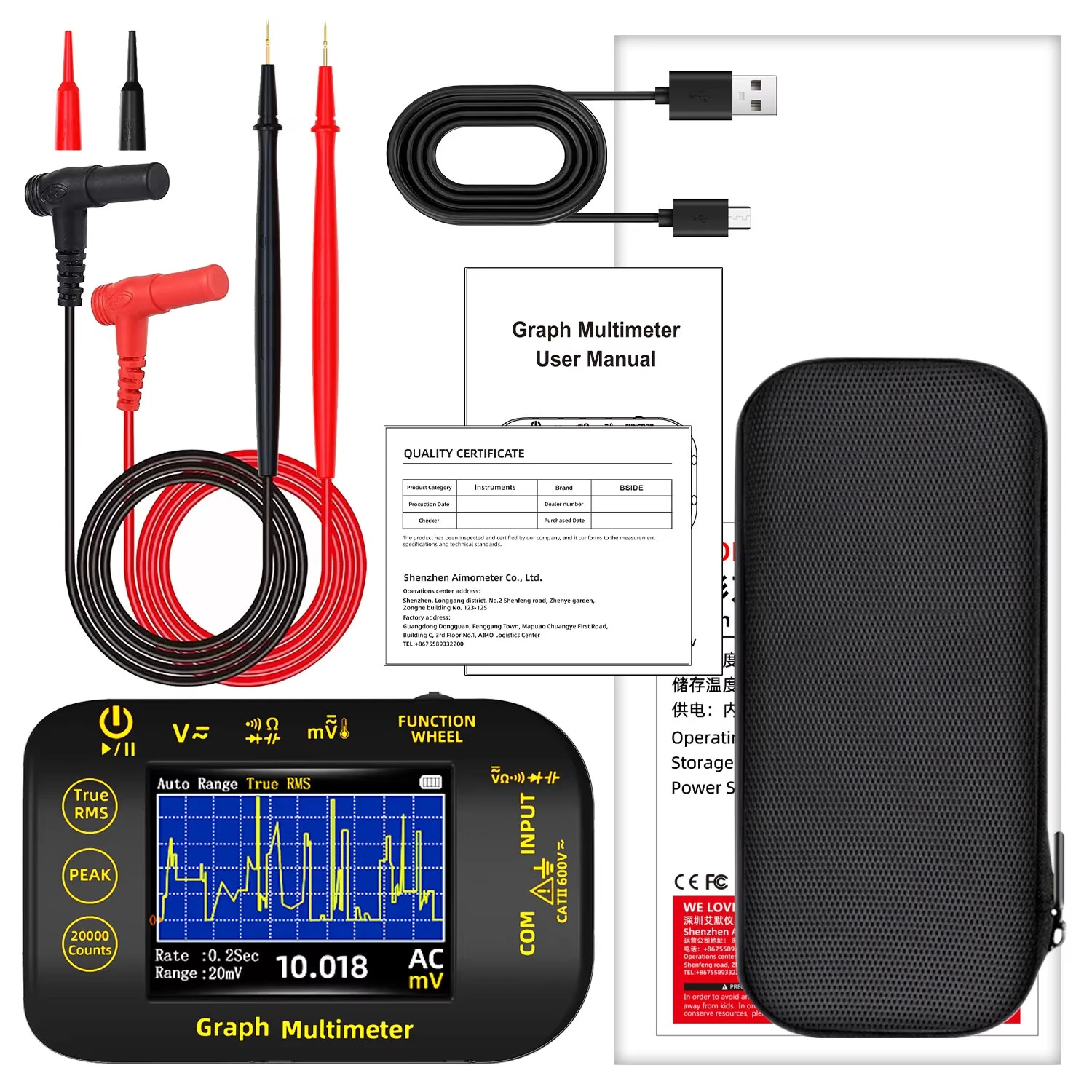 BSIDE S450 Digital Multimeter | 20000 Counts, Waveform Recording & Temp Test