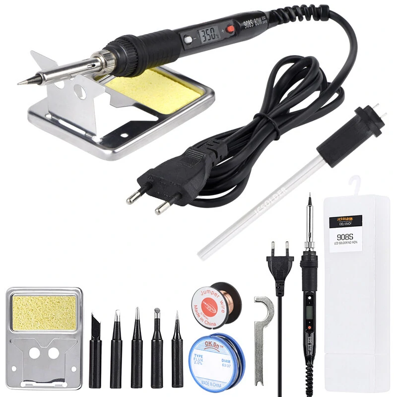JCD 908S 80W Soldering Iron Kit | Adjustable Temperature 110V/220V | Ceramic Heater & Copper Tips