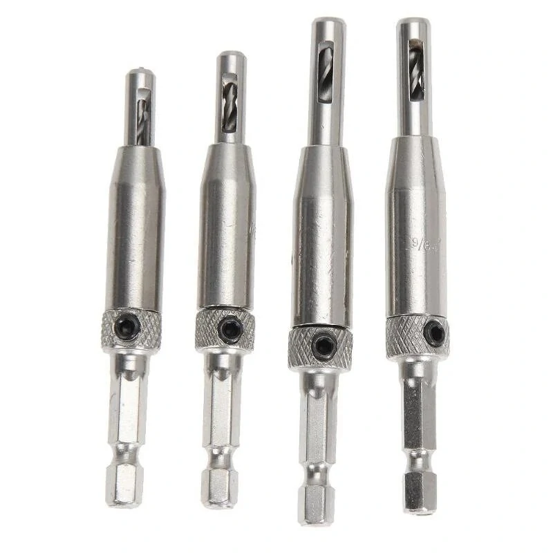 HSS Self Centering Hinge Drill Bit Set - 4Pcs for Hinges & Drawer Guides