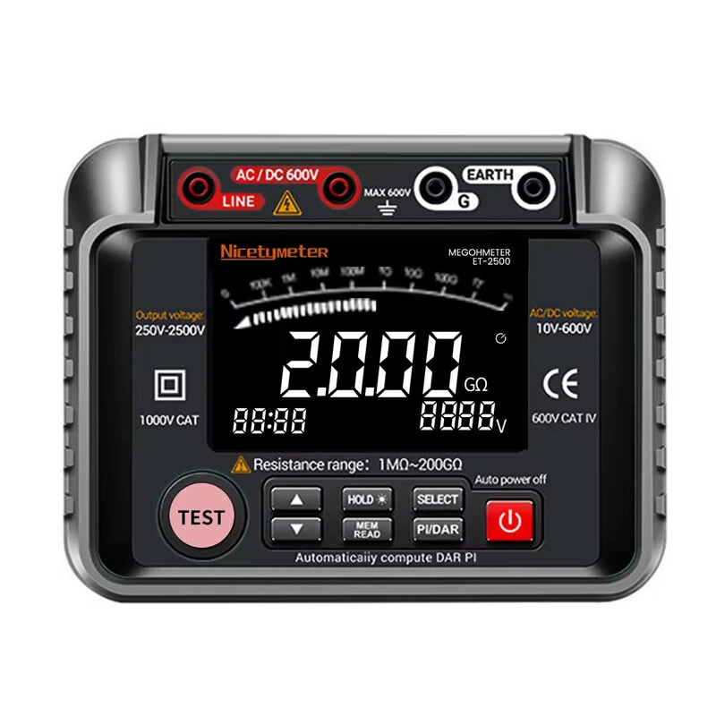 Megohmmeter Insulation Resistance Tester 250V-2500V | 40GΩ Digital Display | Auto Range AC DC Voltage Measurement