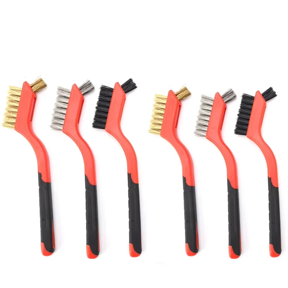 6pcs Wire Brush Set - Nylon, Brass & Steel Bristles for Metal Cleaning & Polishing