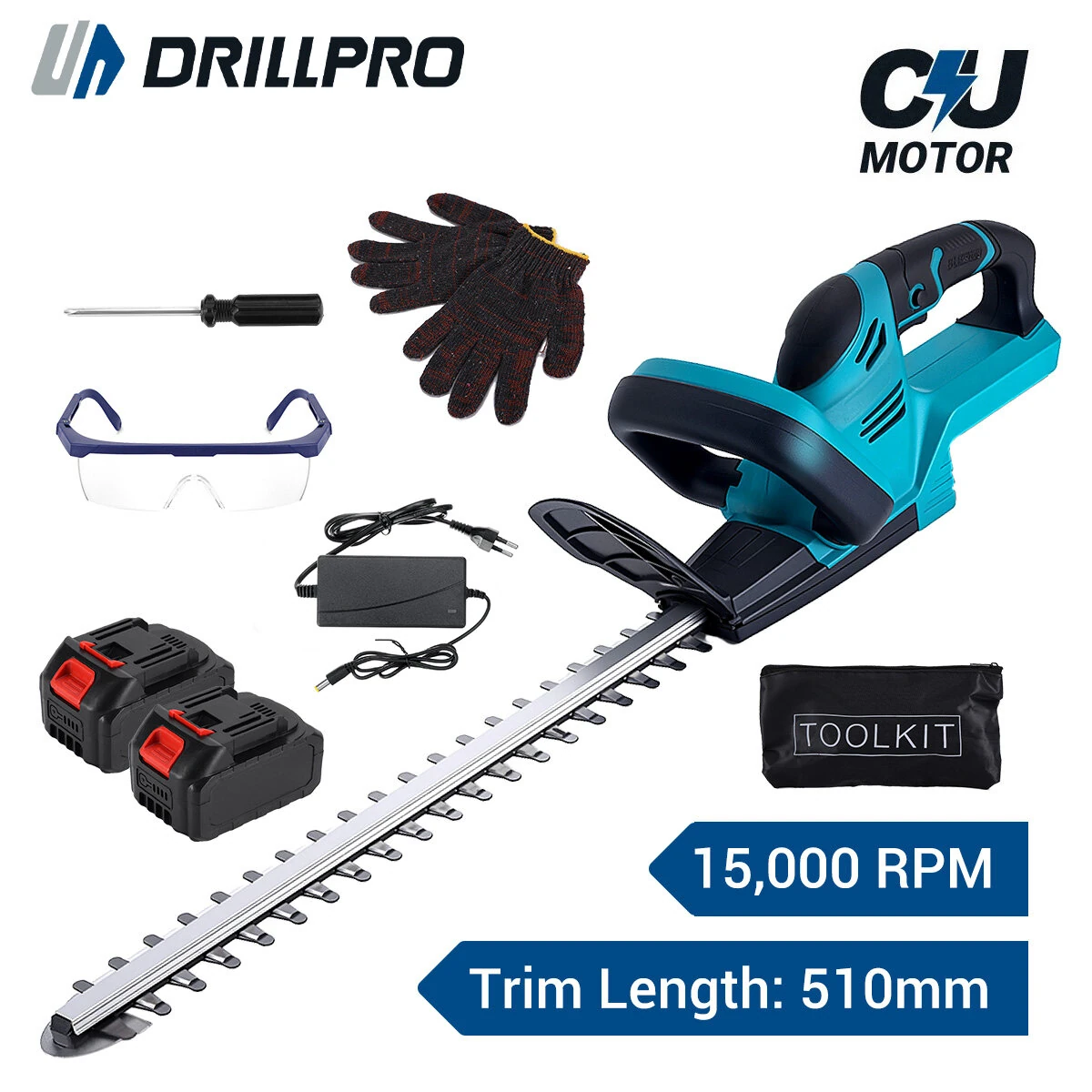 Drillpro 18V Cordless Hedge Trimmer - 510mm SK5 Blade | 2000W 15000 RPM