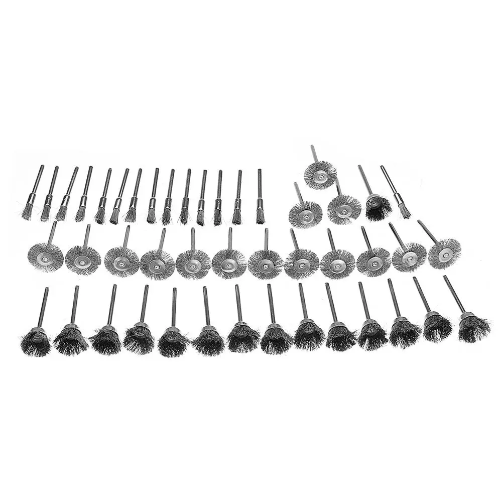 Effetool 45pcs 3mm Shank Stainless Steel Wire Brush Wheel - Rotary Tool Polishing Kit