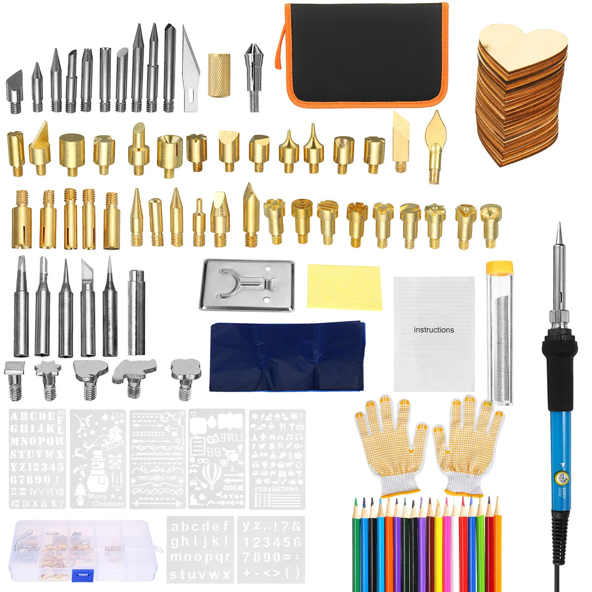 Wood Burning Pen Set - 128Pcs Pyrography Kit with Stencils & Soldering Iron Tips