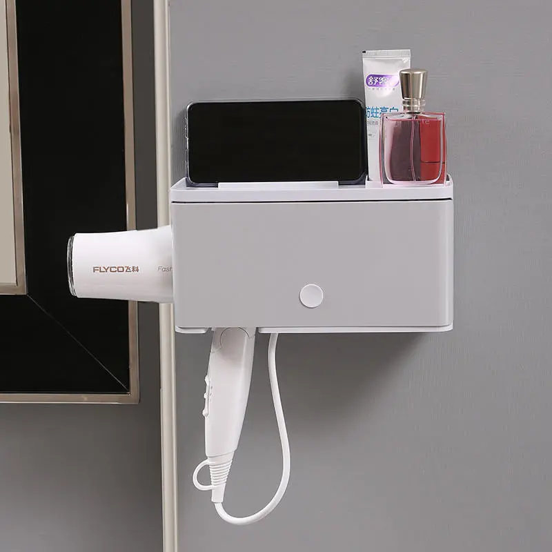 Hair Dryer Holder - Wall Mount Stand & Bathroom Organizer Rack | Plastic