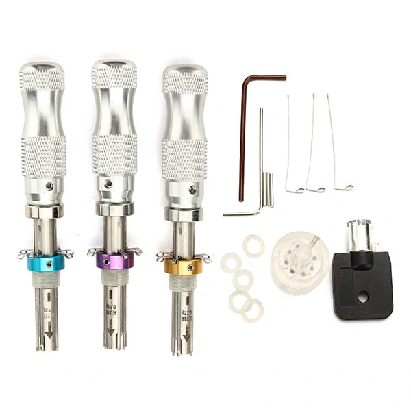 3Pcs Tubular Lock Pick Tools | 7 Pin Transparent Practice Cylinder | Locksmith Tools