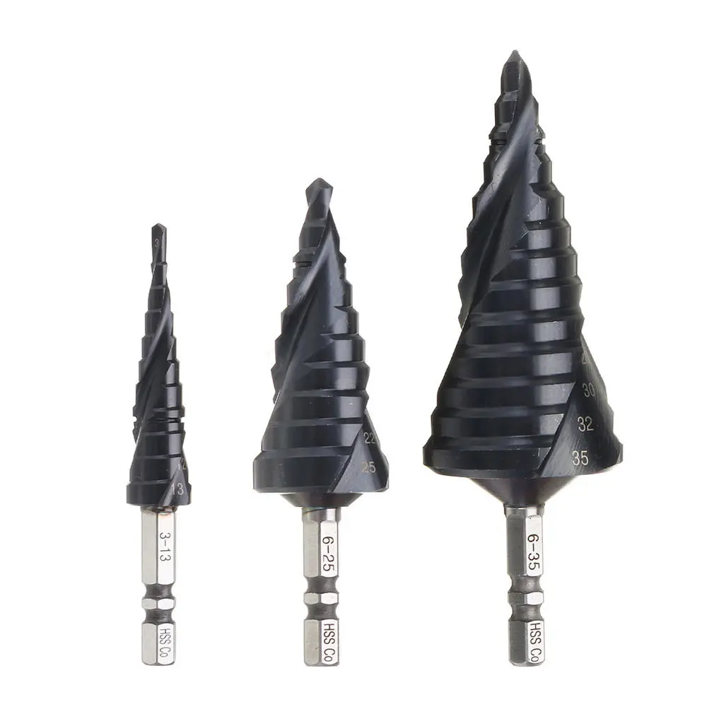 Drillpro M35 Cobalt Step Drill Bit - TiAlN Coated | 3-13mm to 6-35mm | 1/4 Inch Hex Shank
