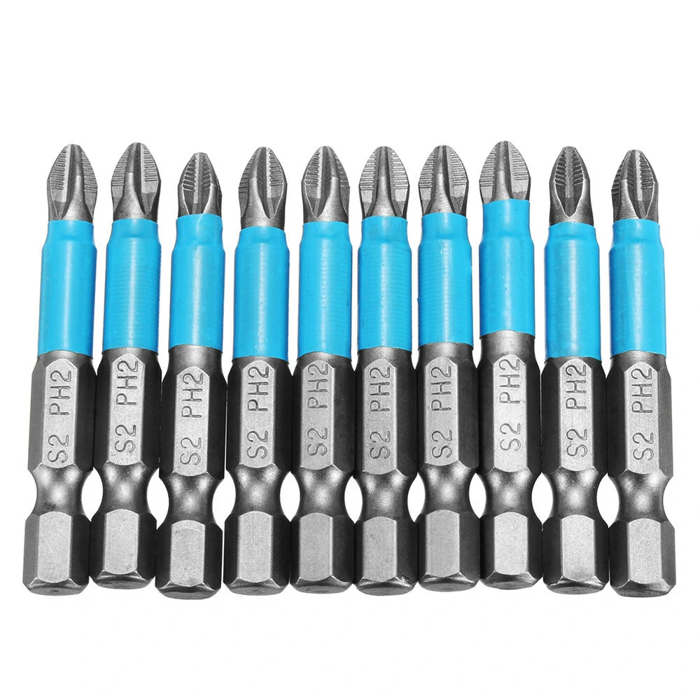 10pcs 1/4 Inch Hex Shank Phillips PH2 Magnetic Screwdriver Bits | Anti-Slip