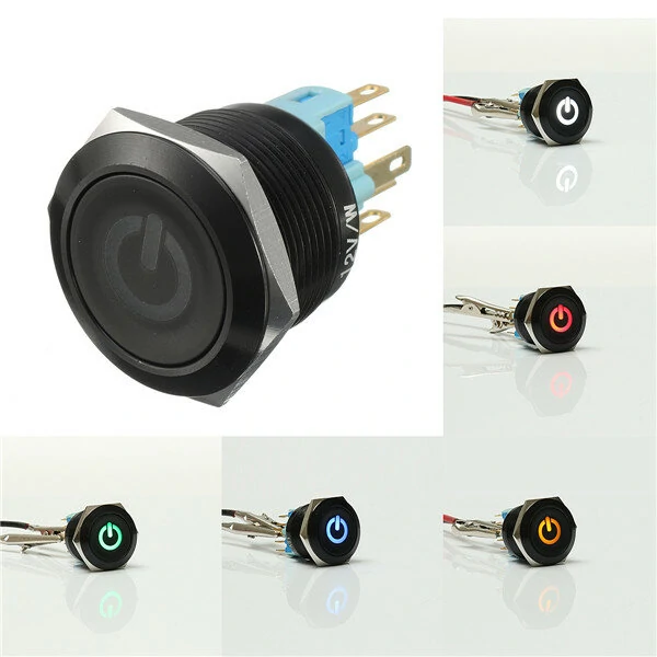 12V 22mm LED Push Button Switch - 6 Pin Momentary Metal Light