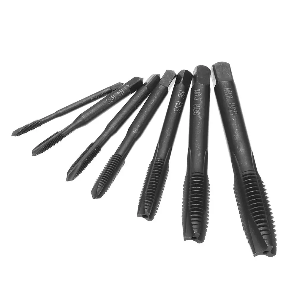 Drillpro 7pcs HSS Nitriding Coated Thread Tap Set | M3-M12 Machine Taps