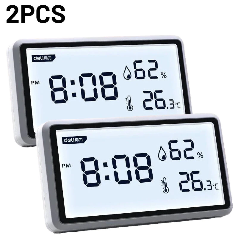 Deli Electronic Thermometer Hygrometer - High Precision 0.1° LCD Display | Indoor Weather Station with Clock