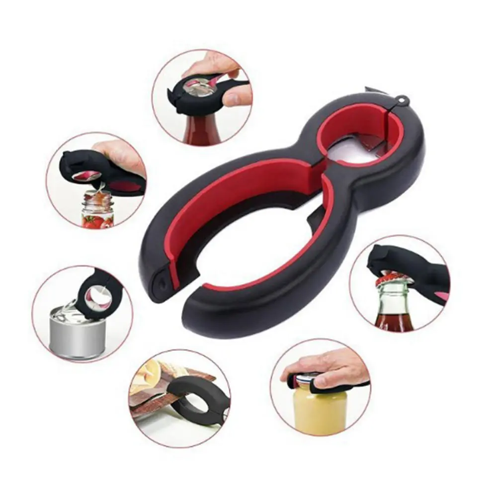 6 in 1 Multi Function Can Bottle Opener & Jar Gripper - Kitchen Tool Drill Attachment