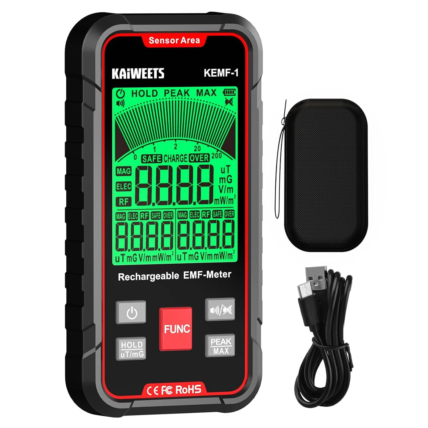 KAIWEETS KEMF-1 EMF Detector | 3-in-1 Handheld Meter for Magnetic RF WiFi Radiation