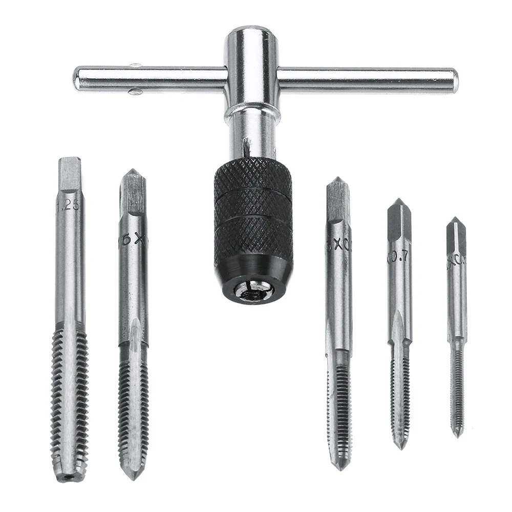 M3-M8 T Handle Ratchet Tap Wrench Set - 6pcs Machinist Tool With Screw Taps