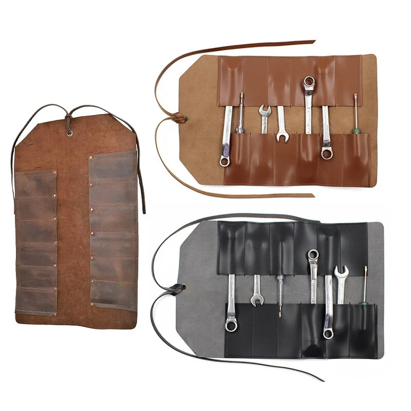 Leather Tool Roll Bag - Portable Wrench & Cutter Storage Pouch | Multifunction