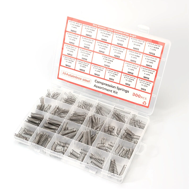 Premium 304 Stainless Steel Compression Springs Kit - 300 Pcs 24 Sizes - High Corrosion Resistance for Mechanical Repair & DIY