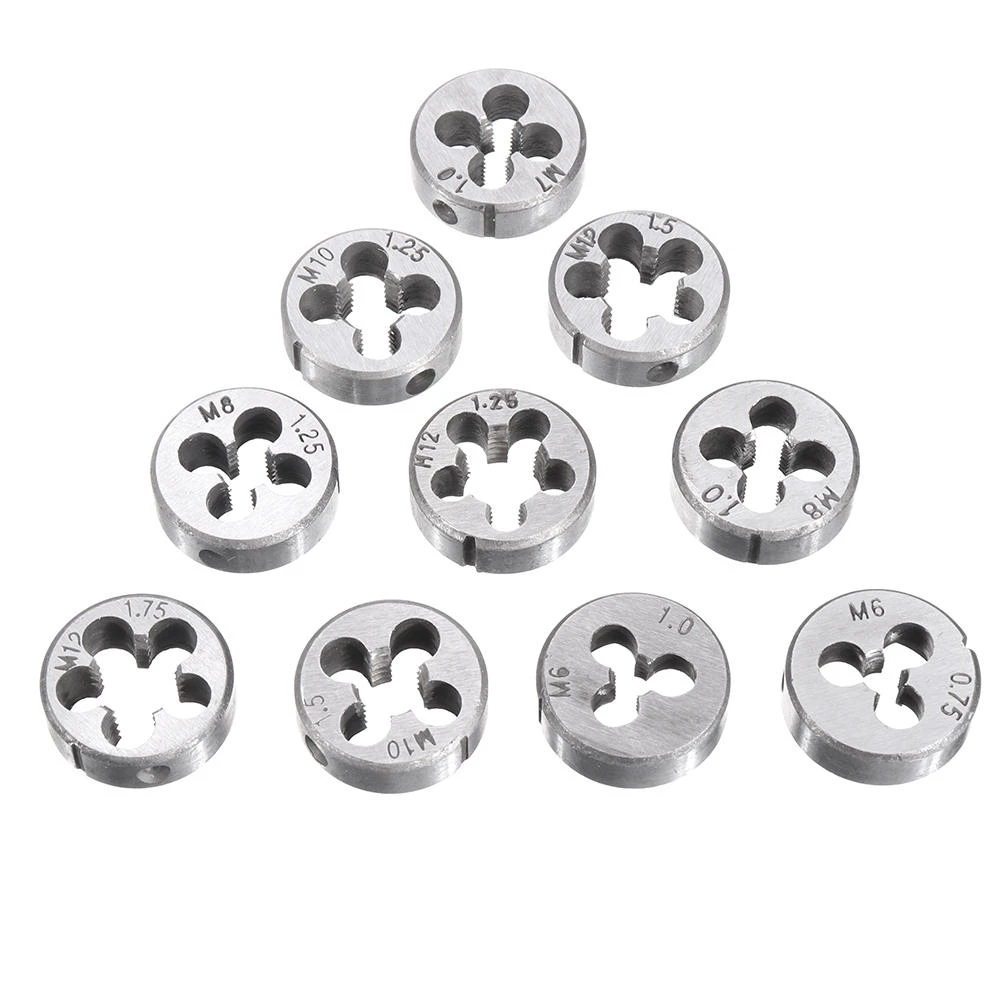 Drillpro 10Pcs Metric Thread Die Set | M6 M7 M8 M10 M12 | Circular Die
