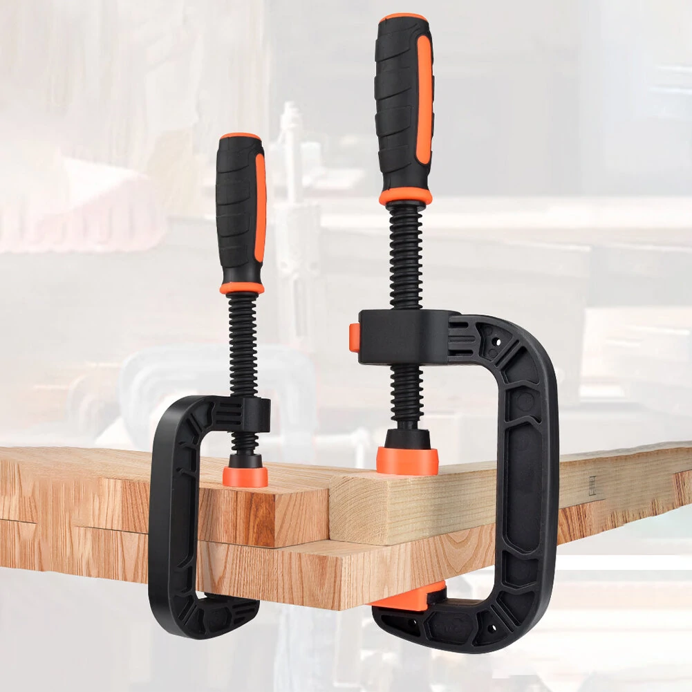 Plastic C-Shaped G-Clamp with Quick Button Chuck - Heavy Duty Woodworking & Carpentry Hand Tool