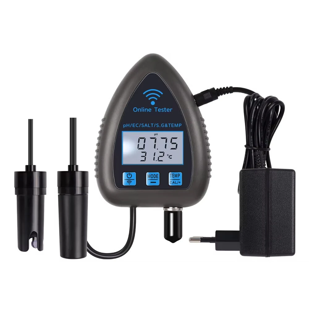 Tuya WiFi Bluetooth Water Quality Monitor - 5-in-1 PH EC SALT SG Temperature Analyzer for Aquarium Pool Hydroponics