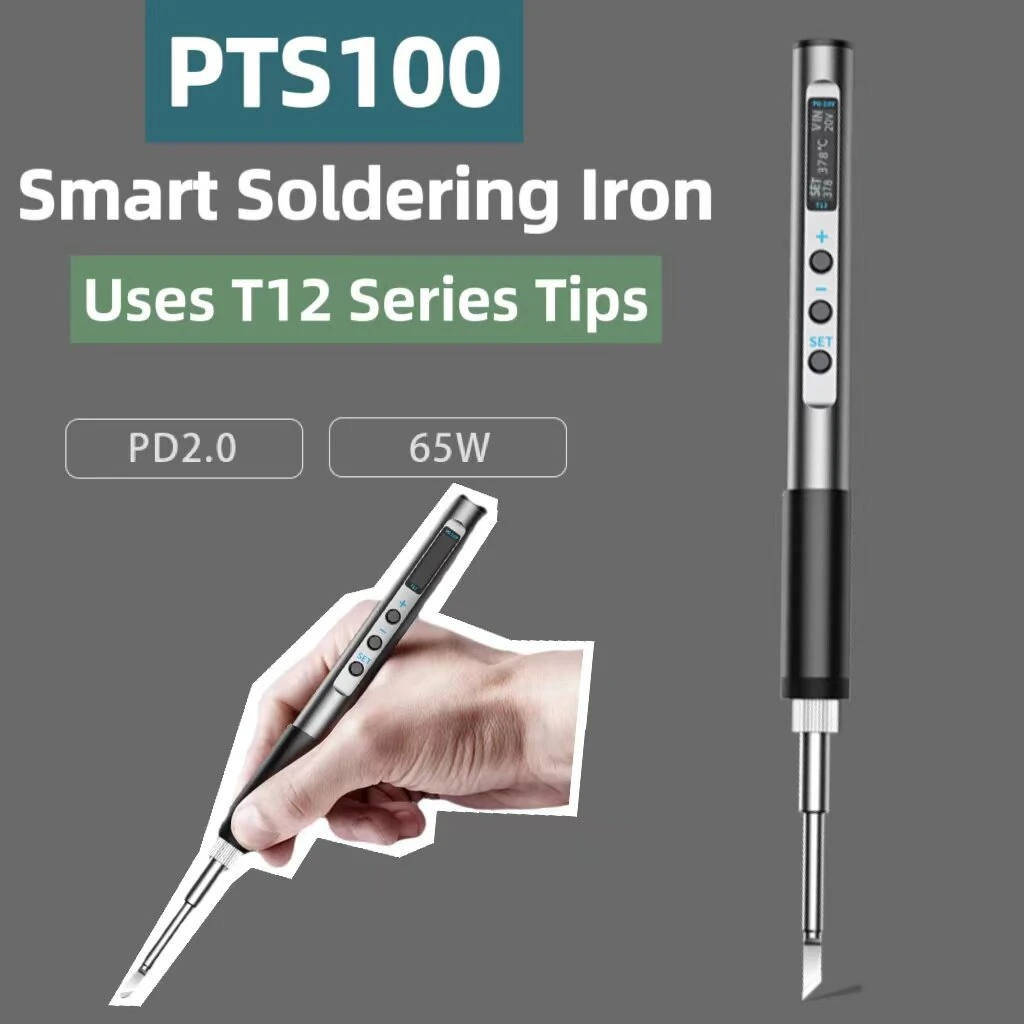 PTS100 T12 Portable Soldering Iron | 65W Adjustable Temperature | CNC Metal Body