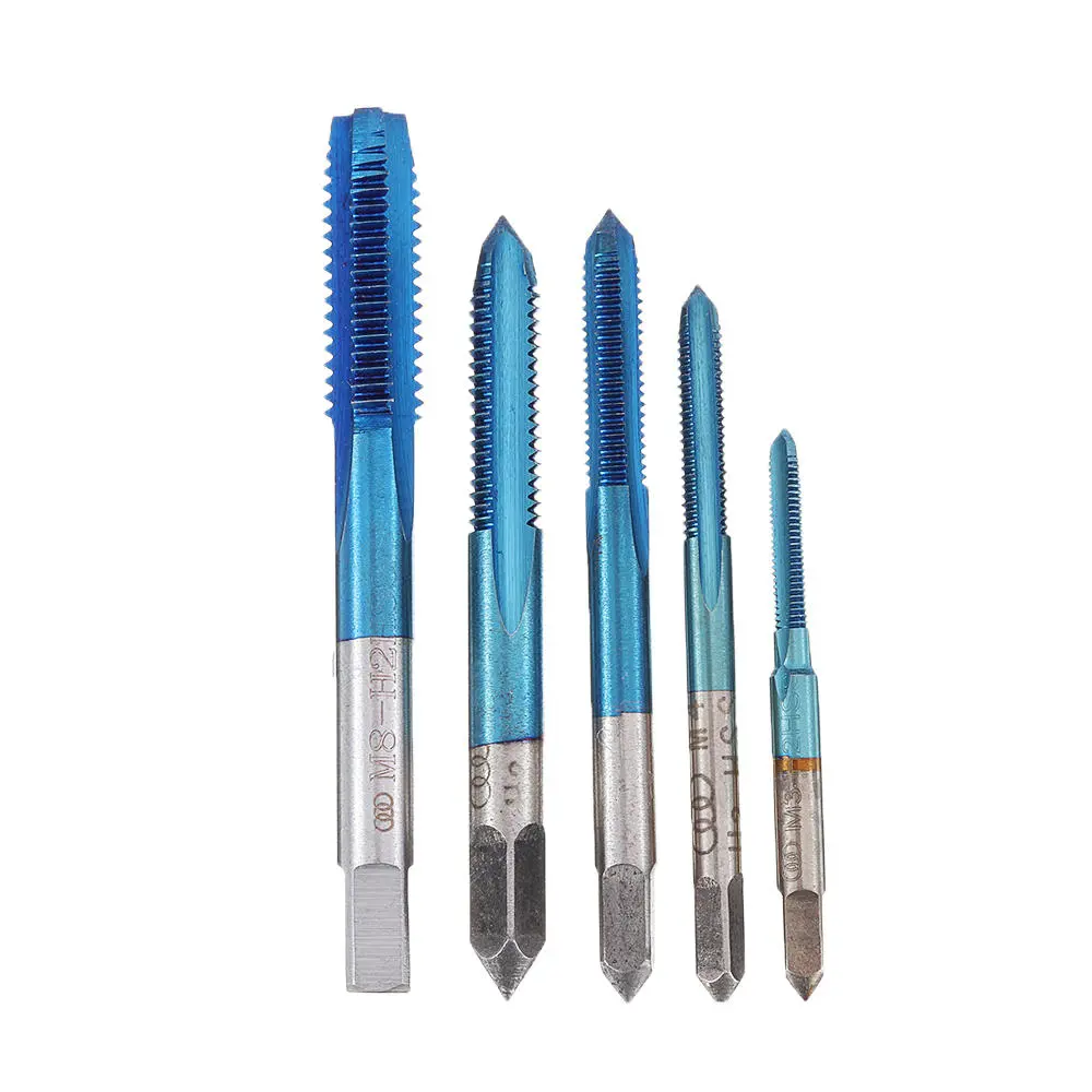 Drillpro M3-M8 Blue Coated Machine Screw Tap Set | 5Pcs Straight Flute Metric