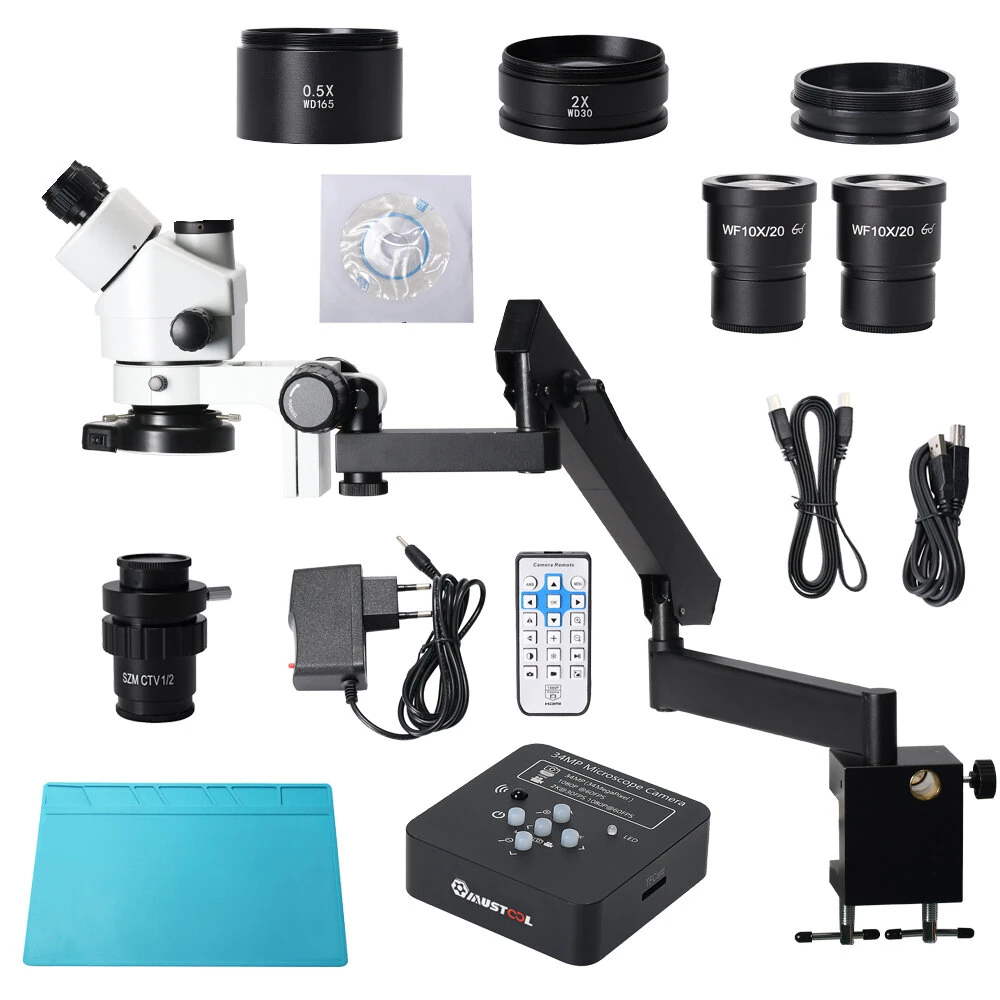 MUSTOOL 3.5X-90X Trinocular Stereo Microscope | 4K Camera & 34MP Video | PCB Inspection