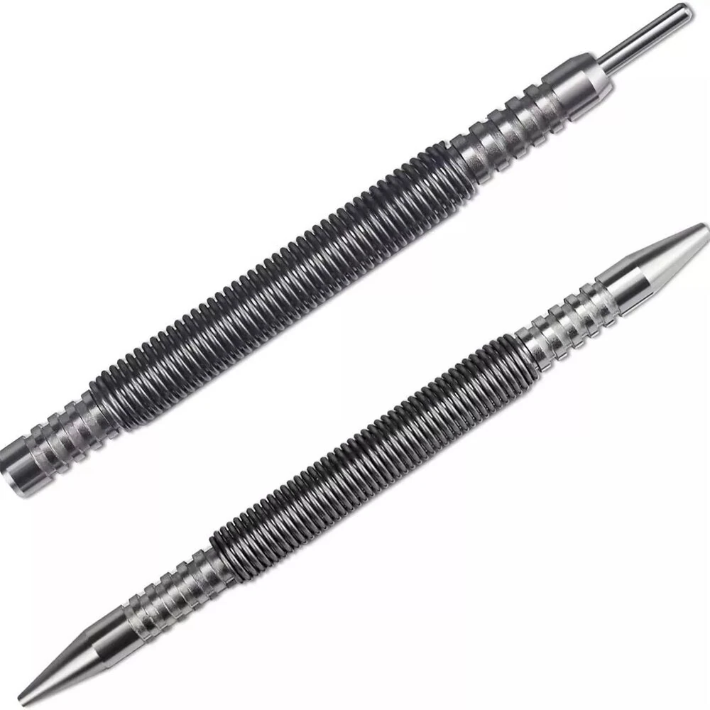 Spring Loaded Nail Setter Tool - Dual Head for Metal & Wood - Hammerless Marking Drill Bit