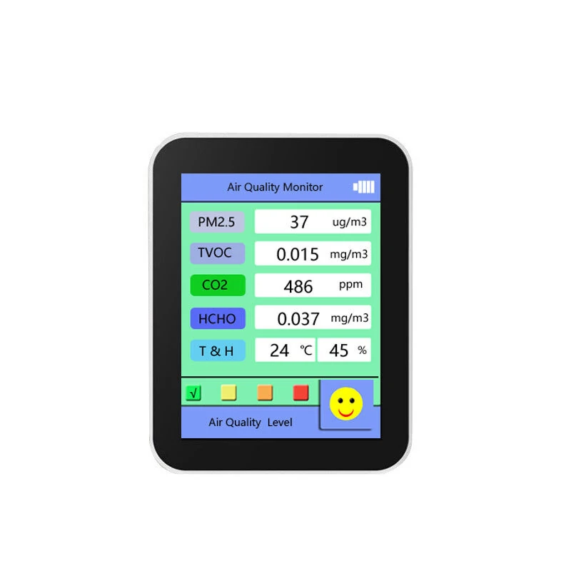 Air Quality Monitor 6-in-1 - PM2.5 CO2 HCHO TVOC Temp Humidity Tester