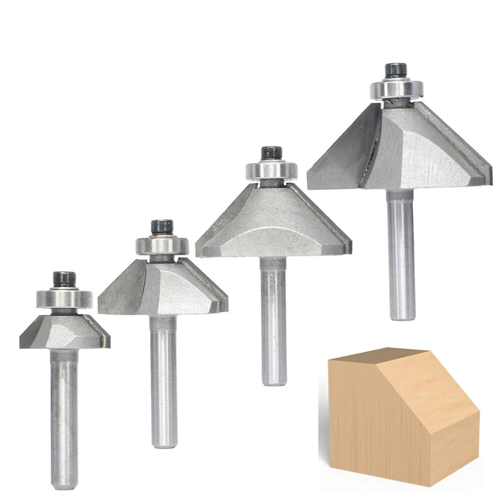 4PCS 45 Degree Chamfer Router Bit Set - 1/4 Shank Carbide Tipped - Woodworking Tool