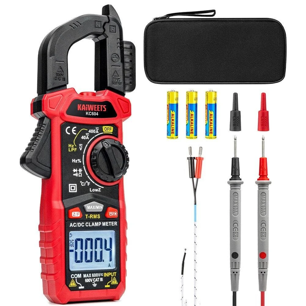 KAIWEETS KC604 Digital Clamp Meter - True-RMS AC/DC Voltage Tester | NCV, Auto Shut-Off, Backlight
