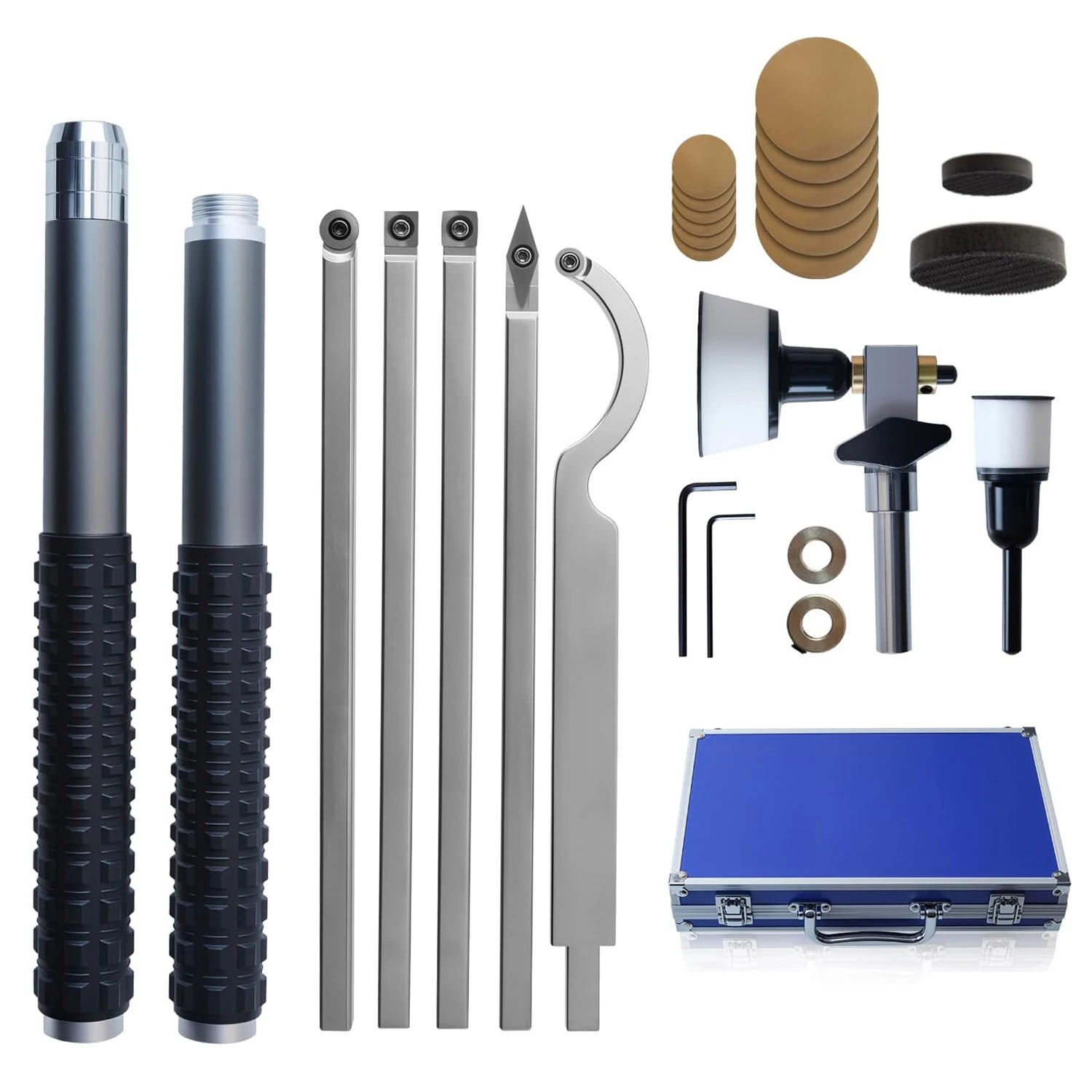 RUITOOL Professional Wood Lathe Tools Set - 5 Tips Bowl Sander with 50 Discs | CNC Steel Shaft & Anti-Slip Grip