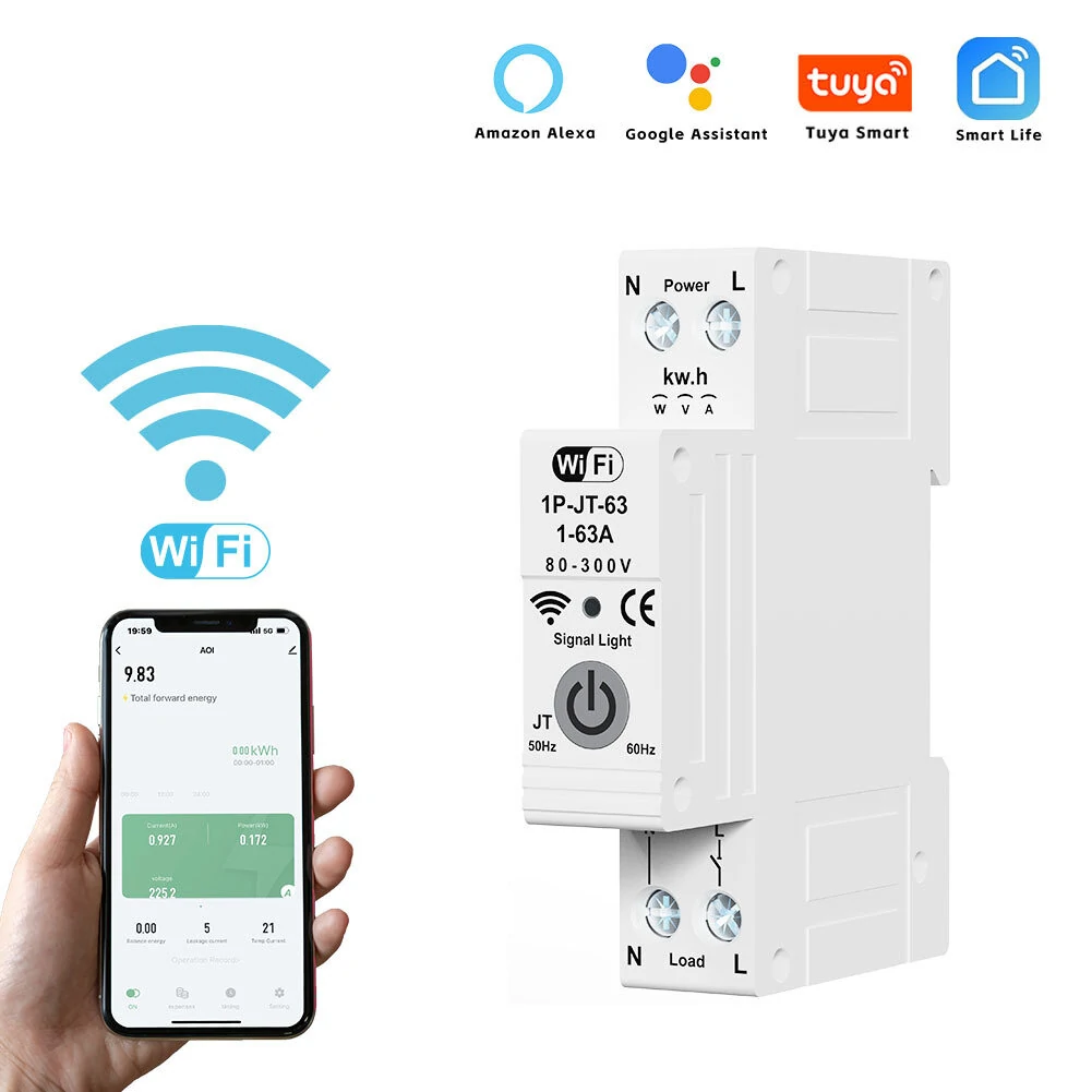 Smart WiFi Circuit Breaker Meter - AC230V Overload & Lightning Protection | Tuya App & Voice Control