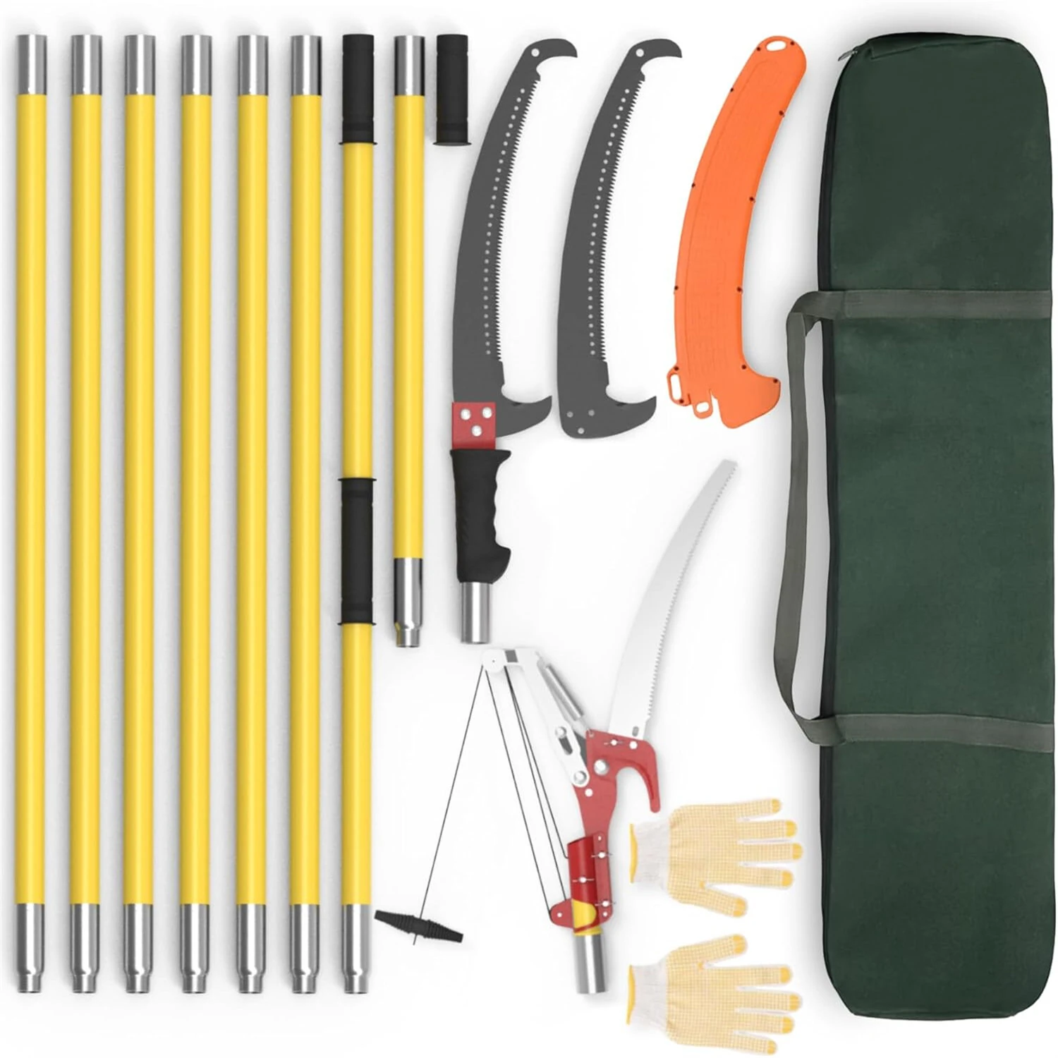 Extendable Tree Pruner | 7.3-27 ft Fiberglass Pole Saw | Alloy Steel Blade & Carry Bag