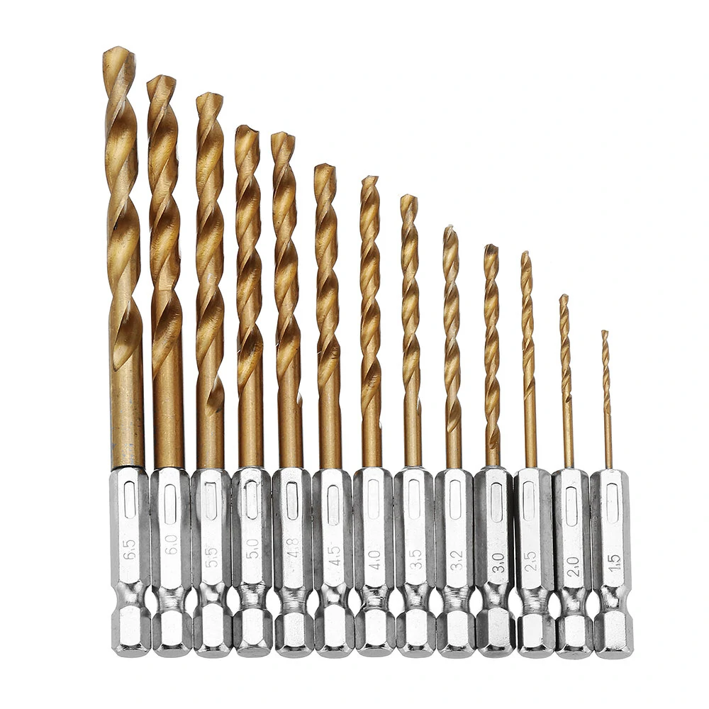 Drillpro DB-T2 13pcs HSS Titanium Drill Bit Set | 1.5-6.5mm 1/4 Inch Hex