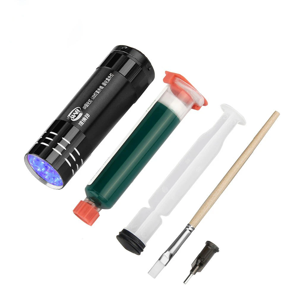 WNB 10ML Green UV Solder Mask Ink | PCB Paint Prevents Corrosion & Arcing | Includes Soft Nylon Brush & 9 LED Light