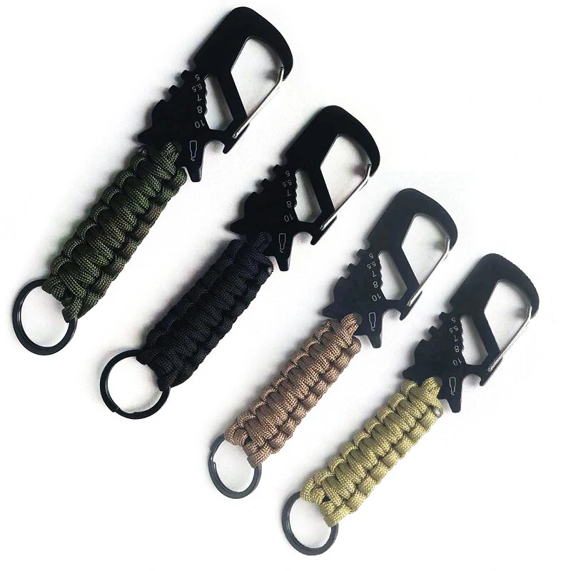 Stainless Steel Paracord Keychain | Quick Release Carabiner with Bottle Opener & Fire Starter - Survival Gear