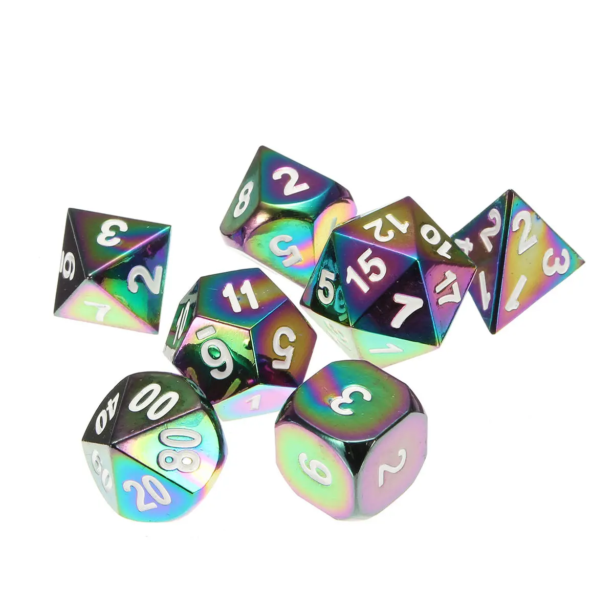 7Pcs Colorful Zinc Alloy Polyhedral Dice Set | D&D Board Game Accessory
