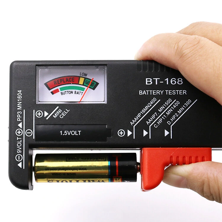 BT-168 Universal Battery Tester - AA AAA C D 9V Button Cell - Colour Coded Meter
