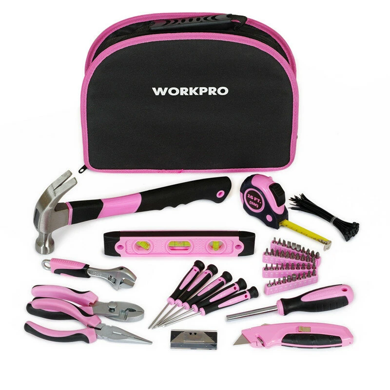 WORKPRO 103pcs Pink Ladies Tool Set with Carrying Pouch | DIY Home Maintenance