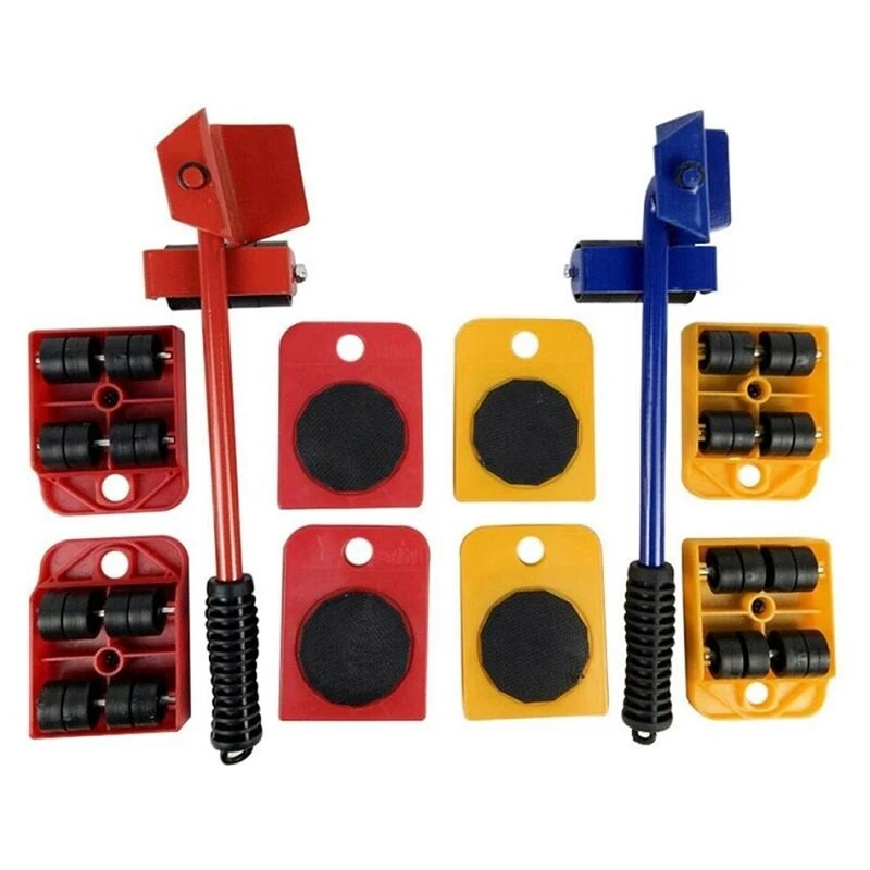 Furniture Mover Tool Set - 5pcs Wheeled Roller Bar for Heavy Lifting & Transport