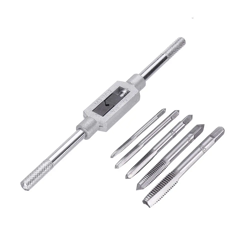 Drillpro M3-M12 Spanner Hand Tap Set | 5pcs HSS Metric Screw Thread Taps