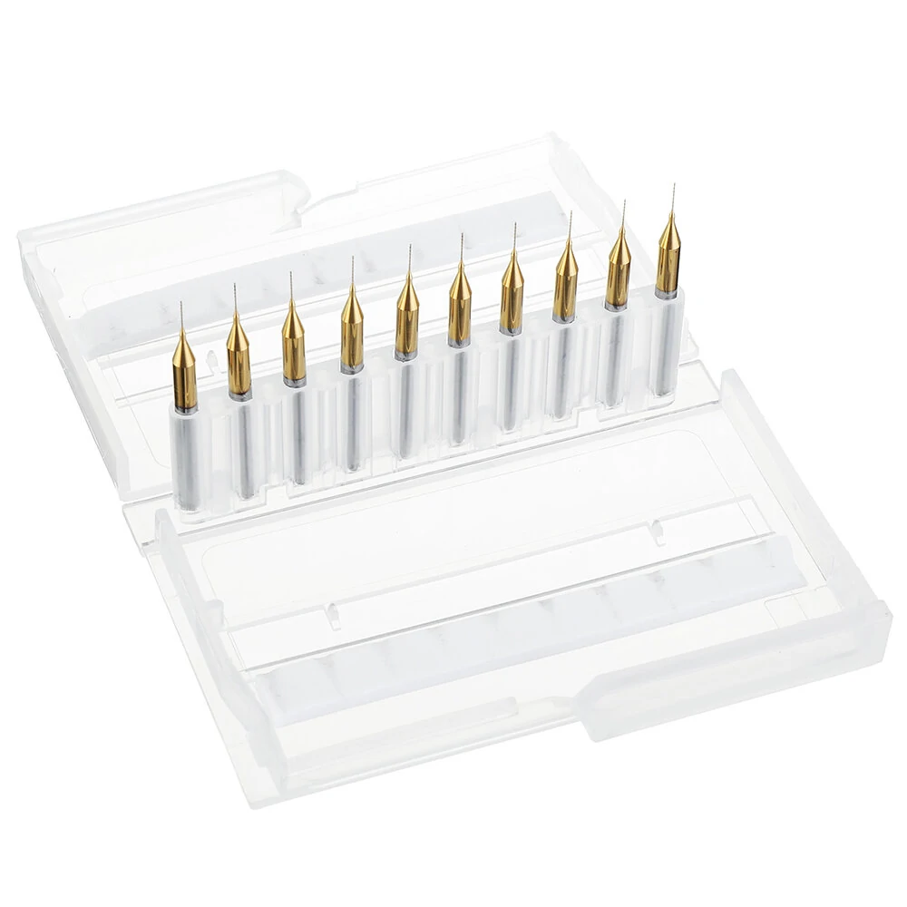 Drillpro 10PCS Tungsten Carbide PCB Drill Bit Set | 0.2-0.3mm Titanium Coated