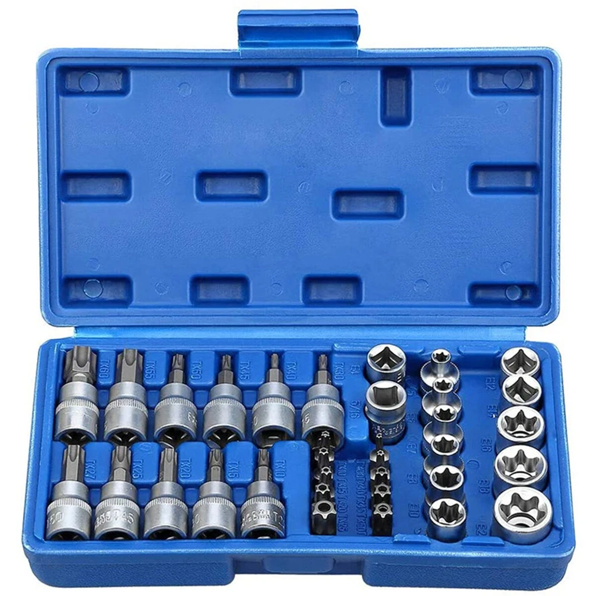 34PCS Torx & E-Torx Socket Set | 1/4 3/8 1/2 Drive | Chrome Vanadium Steel with Case