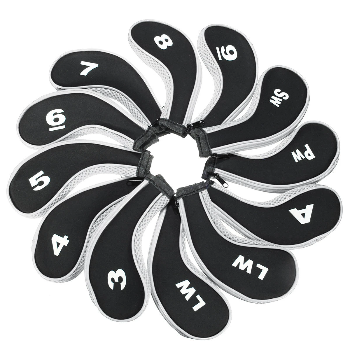 12Pcs Long Neck Golf Club Iron Headcovers with Zipper | Set of 12