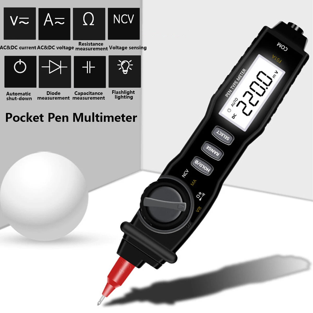 True RMS 6000 Count Digital Multimeter | Portable Pocket Pen - Voltage Current Tester