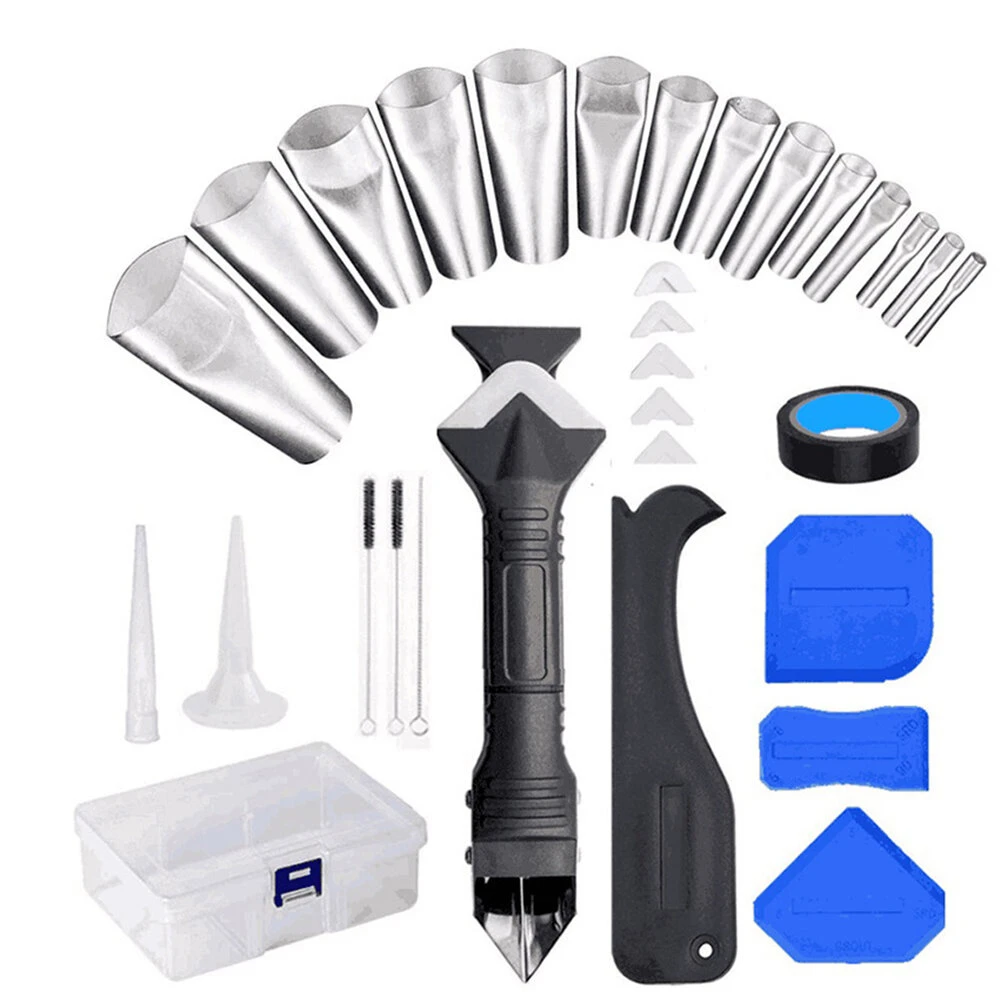 32Pcs Caulking Nozzle & Silicone Remover Kit | Caulk Finisher Sealant Smooth Scraper Tools